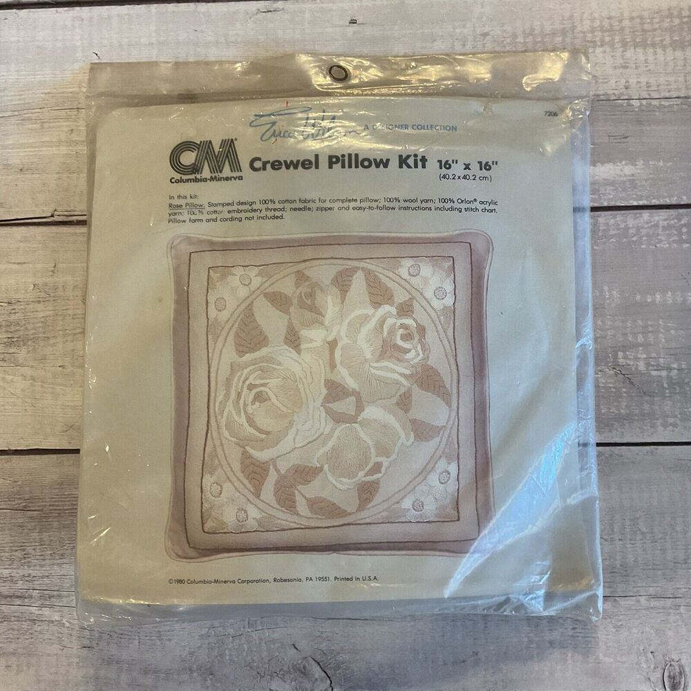 Columbia Minerva Crewel Pillow Kit‎ Rose Pillow 16 X 16 Floral Stamped #7206
